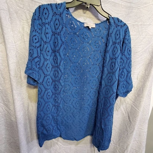 Malva 100% cotton blue short‎ sleeve lace tie jacket plus size XXL - Picture 2 of 7